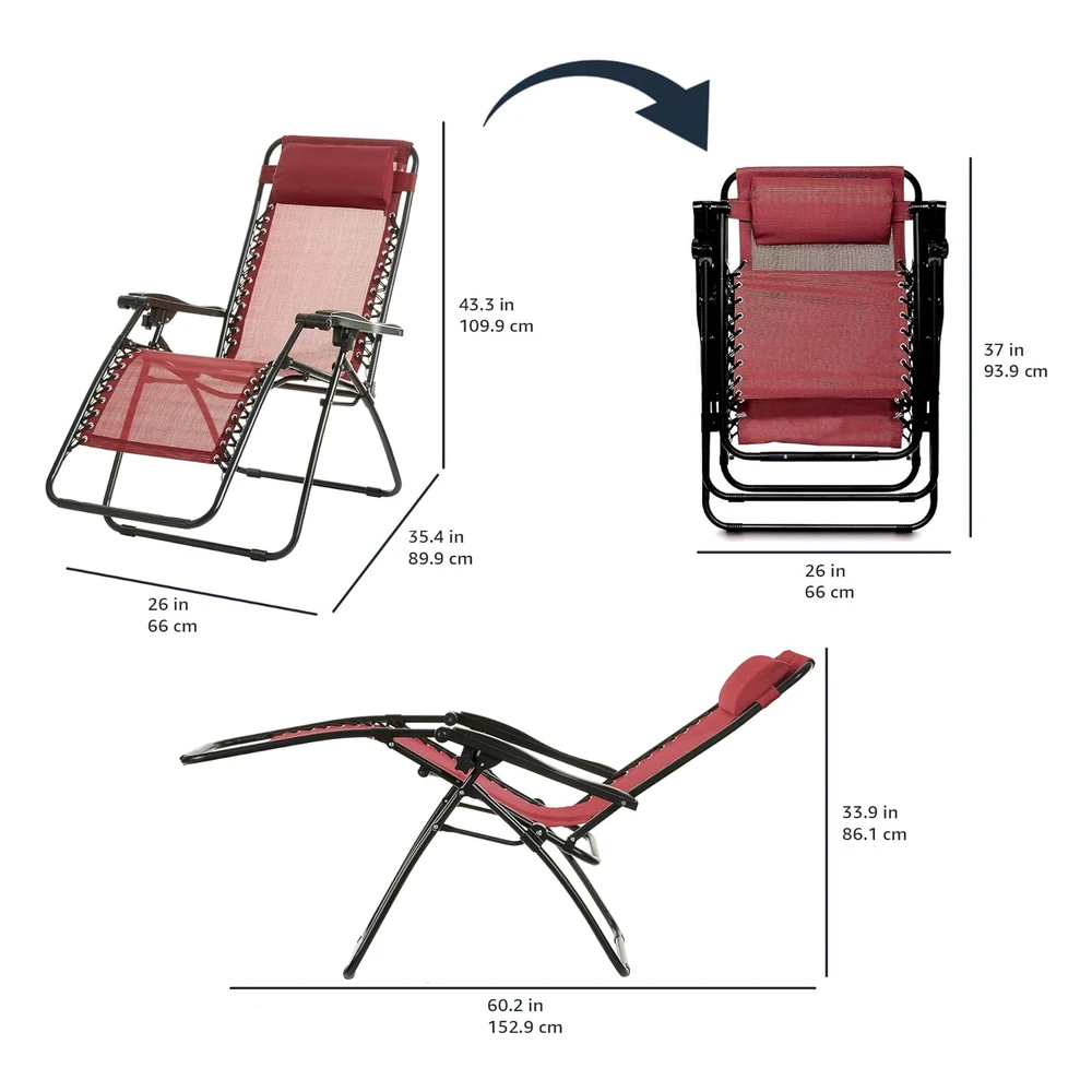 Amazon Basics - Silla Plegable Para Exteriores Zero Gravity, Color Borgoña