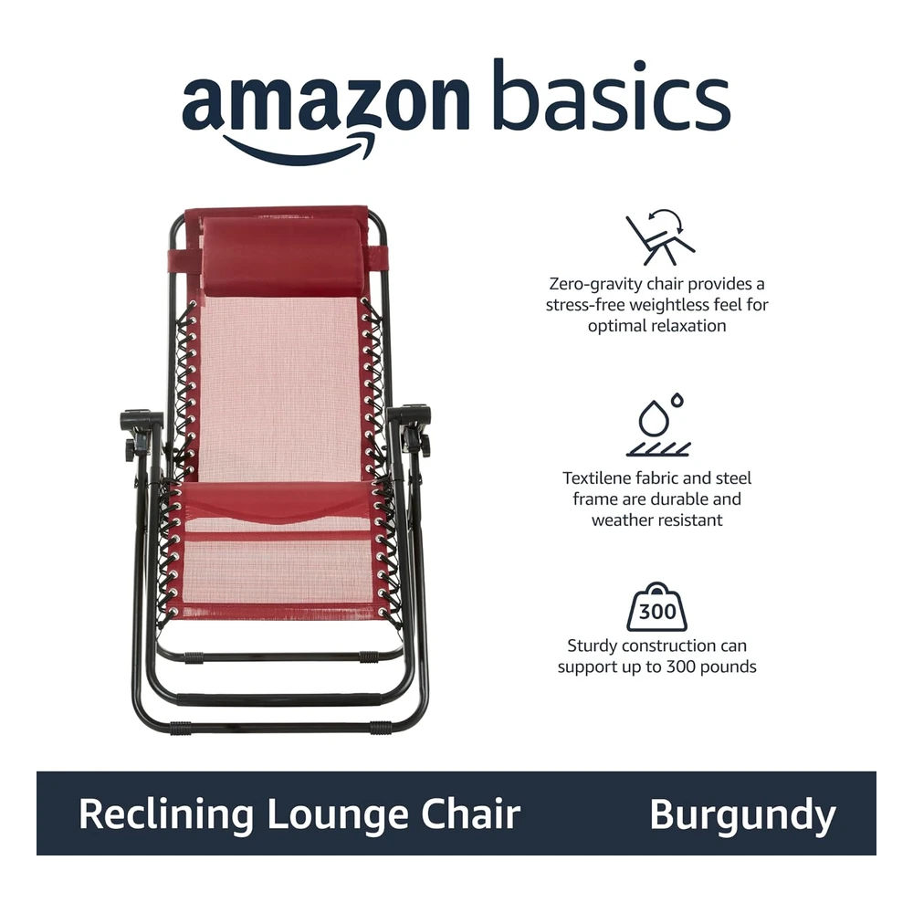 Amazon Basics - Silla Plegable Para Exteriores Zero Gravity, Color Borgoña