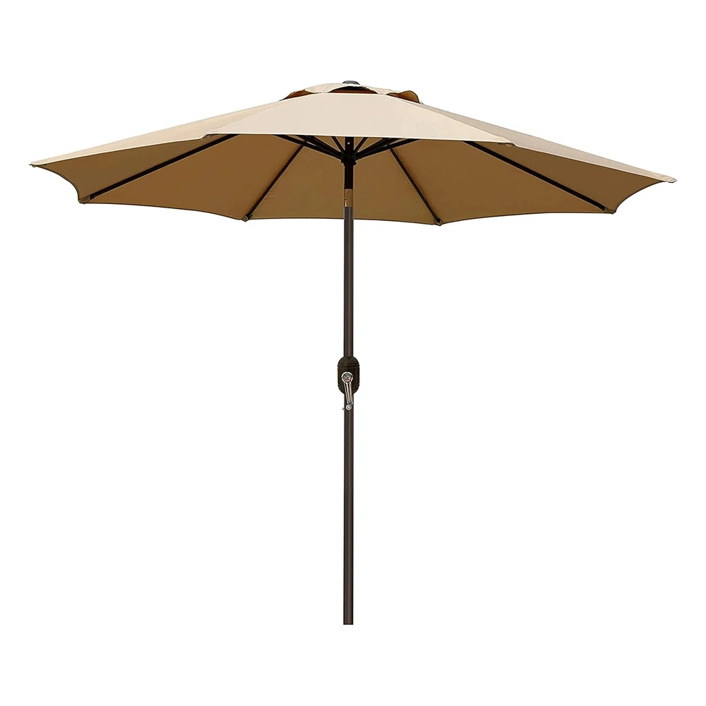 Blissun - Sombrilla de Aluminio Para Patio Y Exteriores, con Inclinación de Botón Y Manivela, de 9 Pies, con Diseño a Rayas