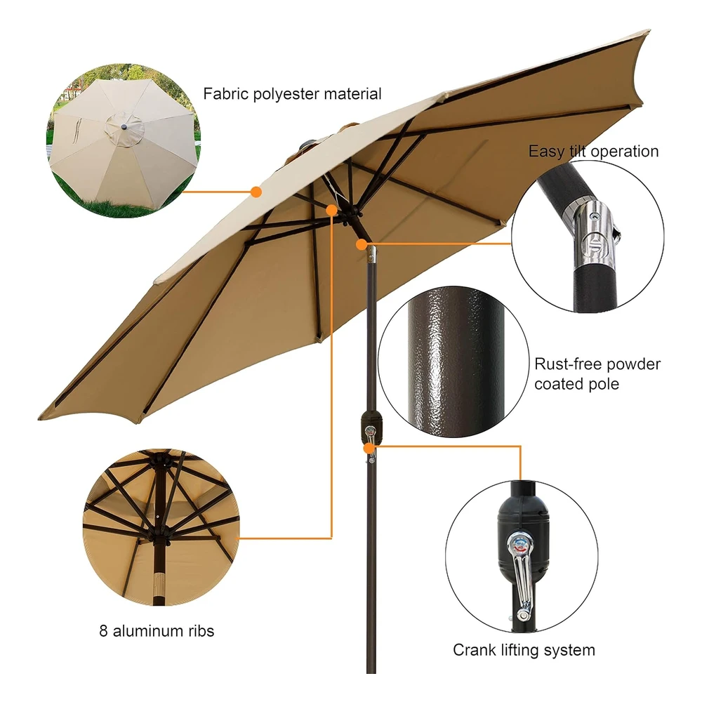 B07B4XZK72_2.webp Blissun - Sombrilla de Aluminio Para Patio Y Exteriores, con Inclinación de Botón Y Manivela, de 9 Pies, con Diseño a Rayas
