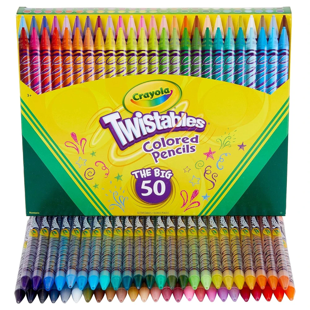 CRAYOLA JUEGO DE LÁPICES DE COLORES TWISTABLES (50 QUILATES), LÁPICES DE COLORES SIN AFILAR PARA NIÑOS