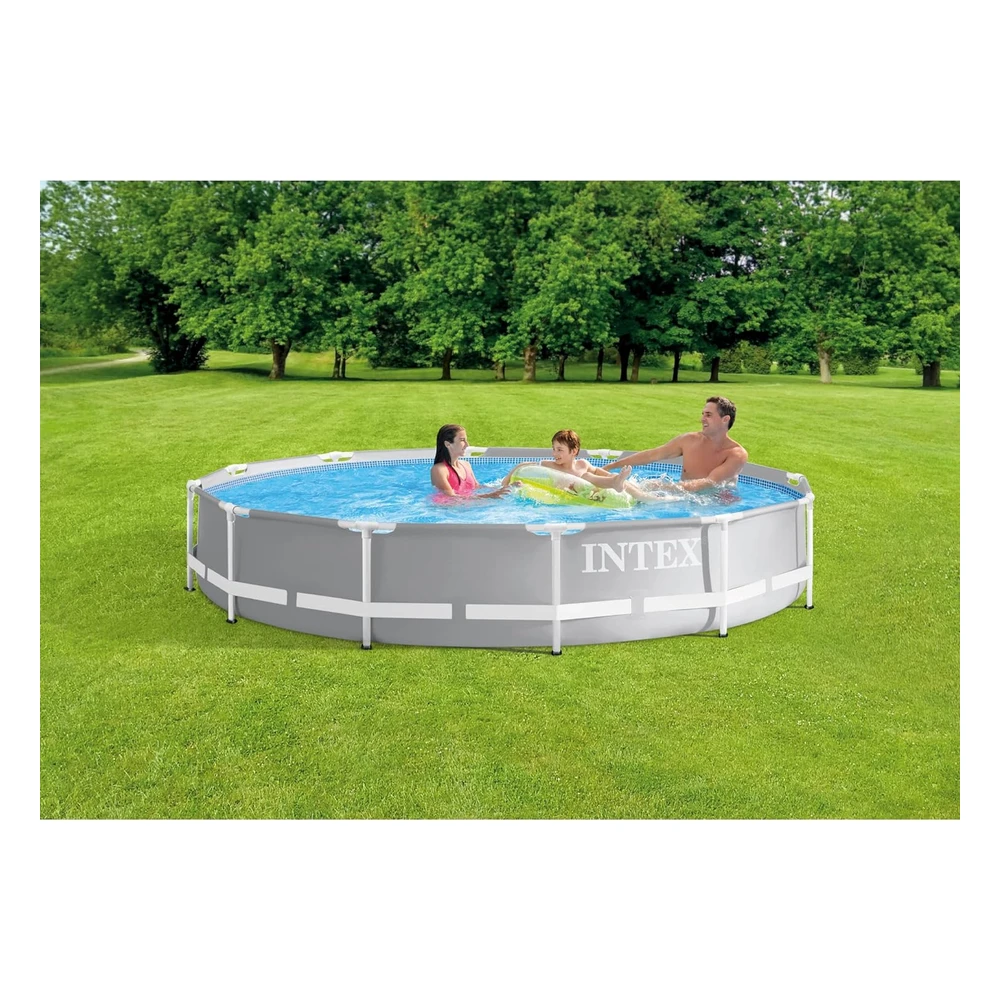 Intex 26711eh-Piscina Redonda Sobre El Suelo con Marco de Prisma de 12 Pies x 30", Bomba de Filtro de 530 Gph Y Fácil Instalación