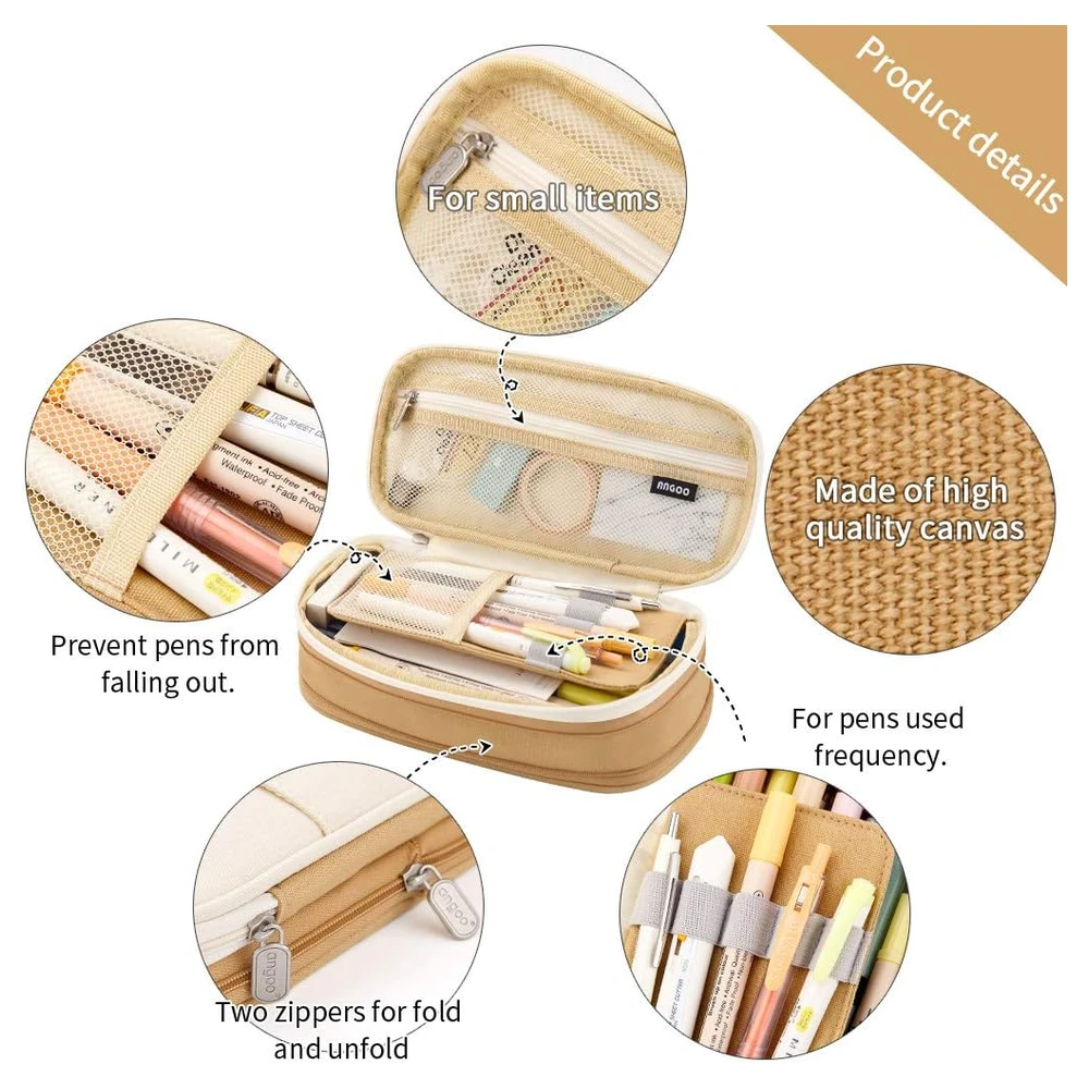 EASTHILL ESTUCHE DE GRAN CAPACIDAD PARA LÁPICES, PARA OFICINA, COLEGIO, GRAN CAPACIDAD DE ALMACENAMIENTO - BEIGE