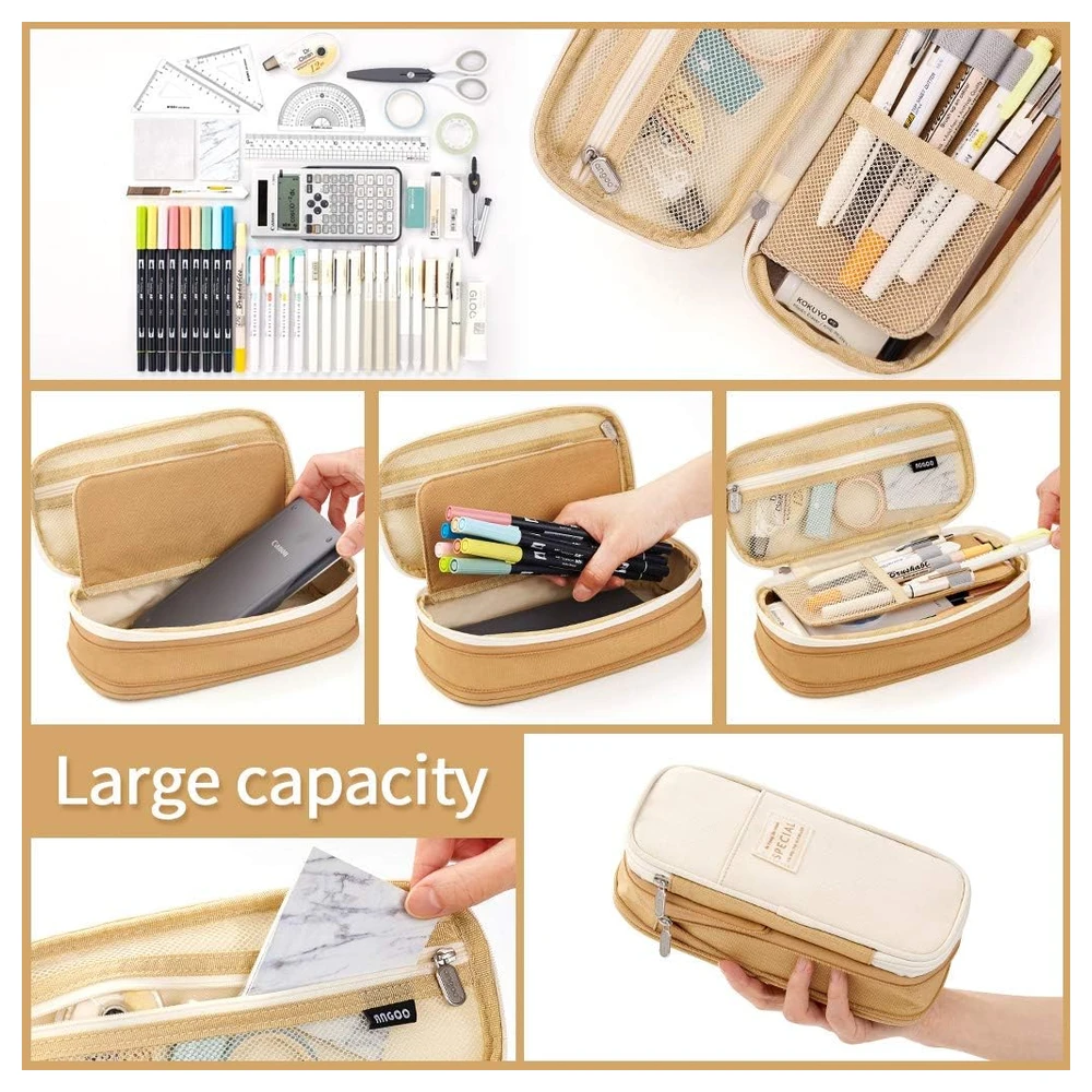 EASTHILL ESTUCHE DE GRAN CAPACIDAD PARA LÁPICES, PARA OFICINA, COLEGIO, GRAN CAPACIDAD DE ALMACENAMIENTO - BEIGE