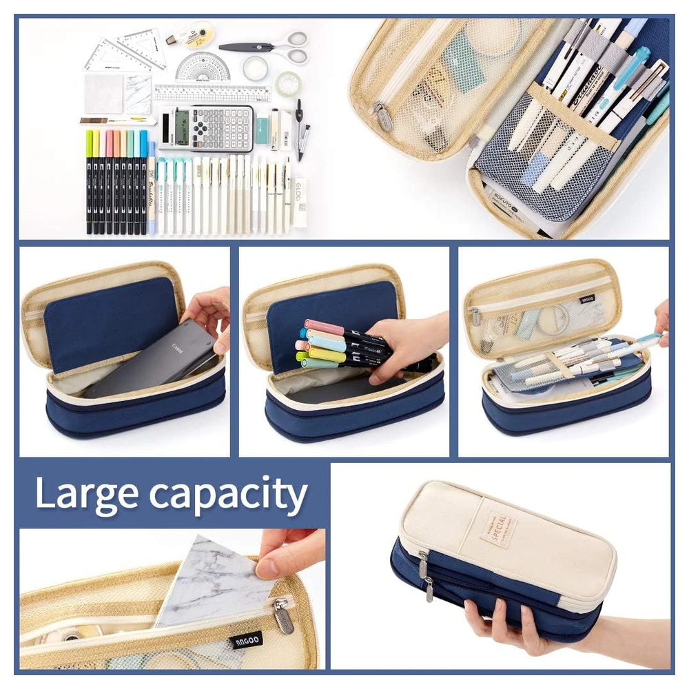 EASTHILL ESTUCHE DE GRAN CAPACIDAD PARA LÁPICES, PARA OFICINA, COLEGIO, GRAN CAPACIDAD DE ALMACENAMIENTO - AZUL