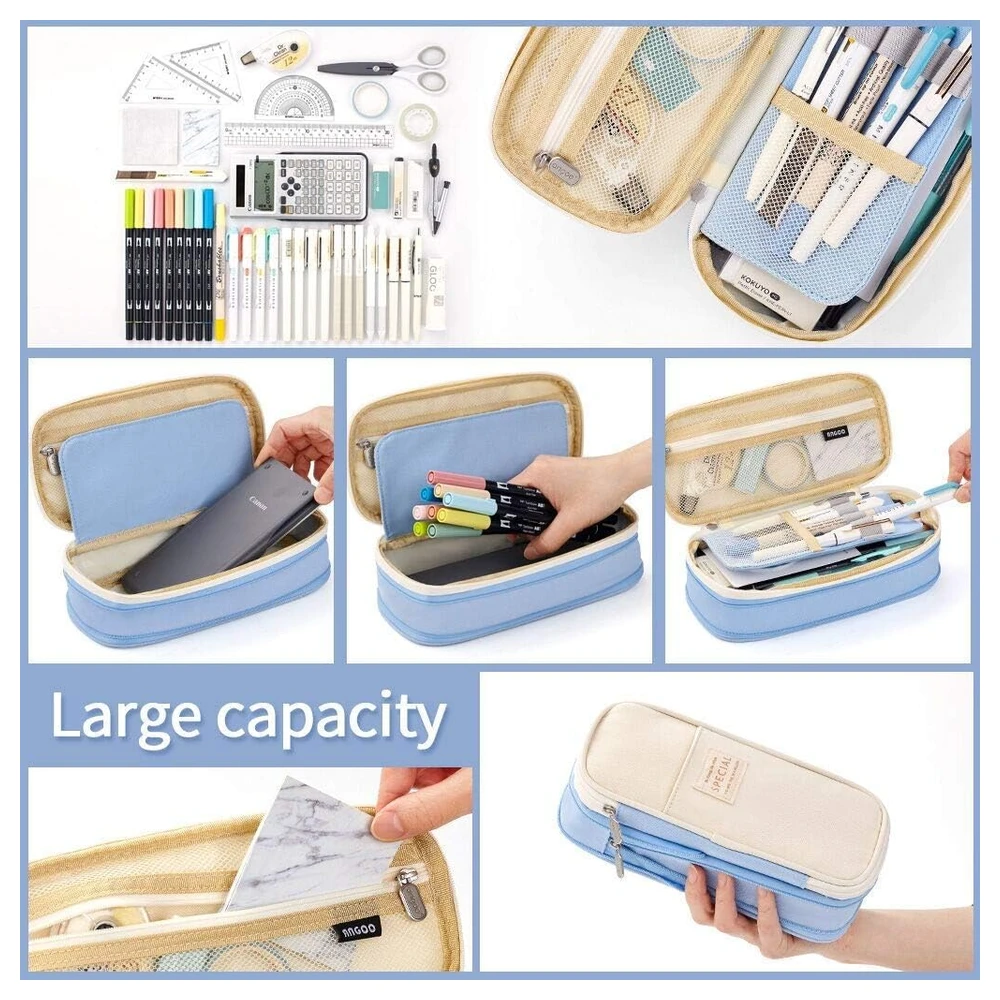 EASTHILL ESTUCHE DE GRAN CAPACIDAD PARA LÁPICES, PARA OFICINA, COLEGIO, GRAN CAPACIDAD DE ALMACENAMIENTO - AZUL