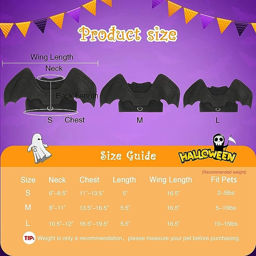 Rypet - Disfraz para Perros para Halloween Alas de Murciélago - Talla S