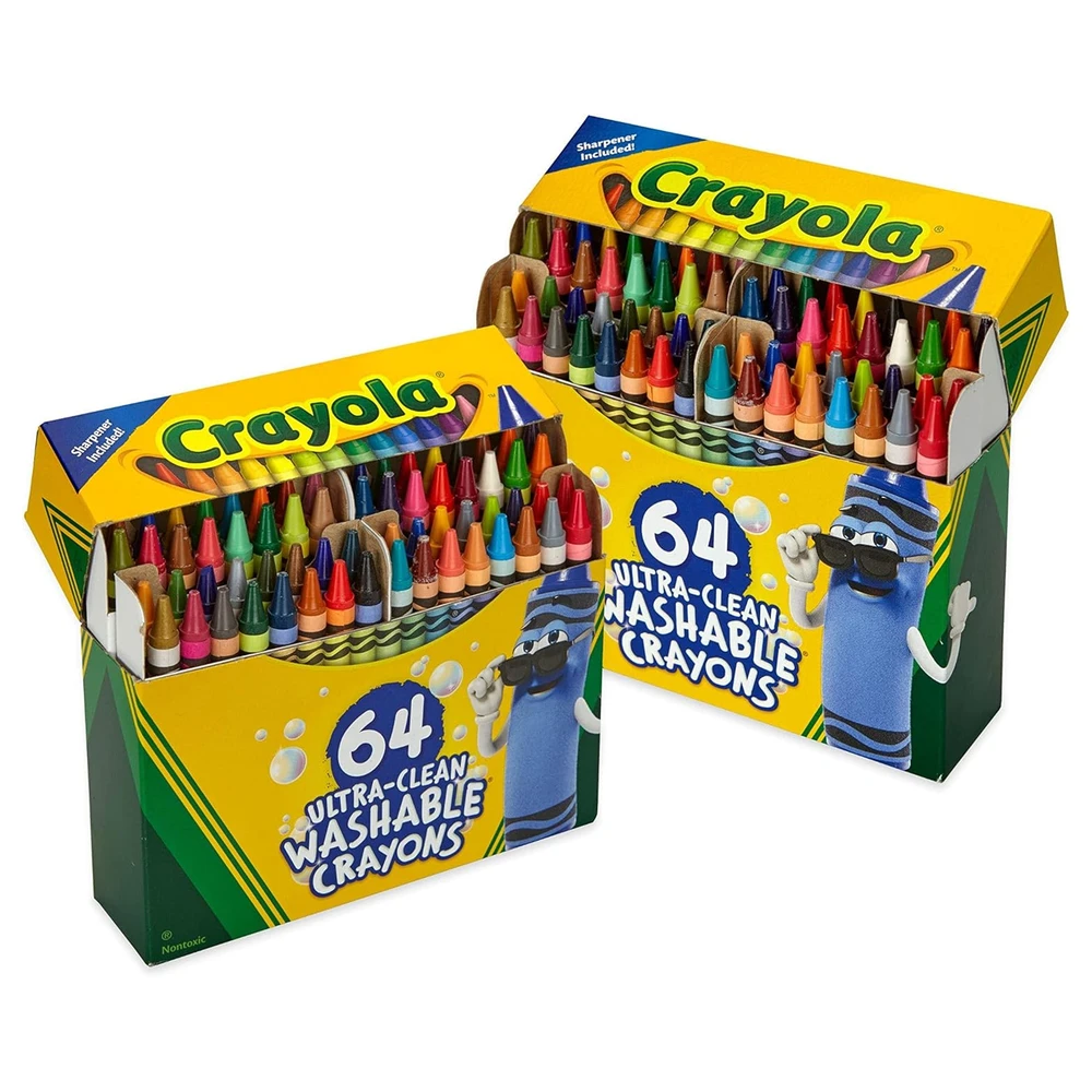 CRAYOLA CRAYONES LAVABLES, 64 UNIDADES (2 CAJAS), CRAYONES A GRANEL PARA NIÑOS