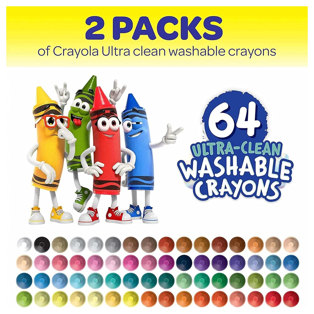 CRAYOLA CRAYONES LAVABLES, 64 UNIDADES (2 CAJAS), CRAYONES A GRANEL PARA NIÑOS