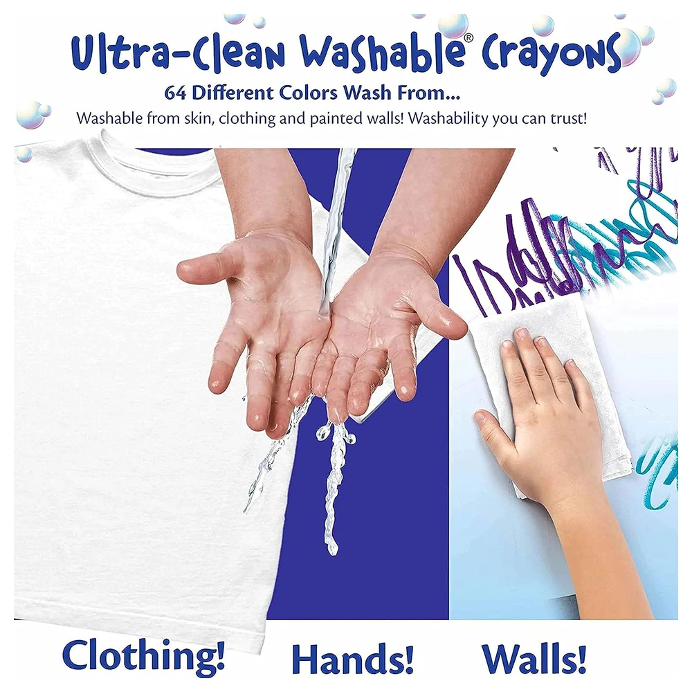 CRAYOLA CRAYONES LAVABLES, 64 UNIDADES (2 CAJAS), CRAYONES A GRANEL PARA NIÑOS