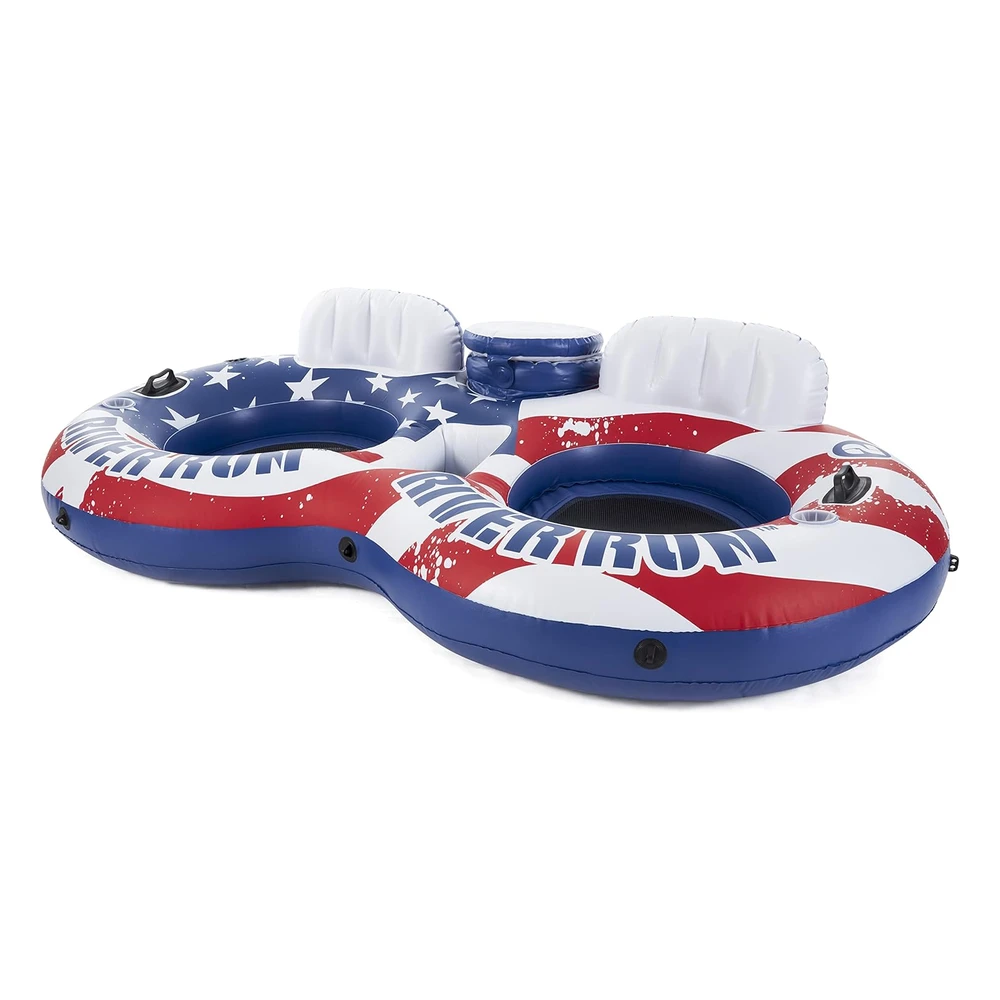 B07KYJ9ZFX.webp Intex 56855vm River Run - Flotador Inflable con Diseño de Bandera Estadounidense Para 2 Personas, Portavasos Y Kit de Reparación
