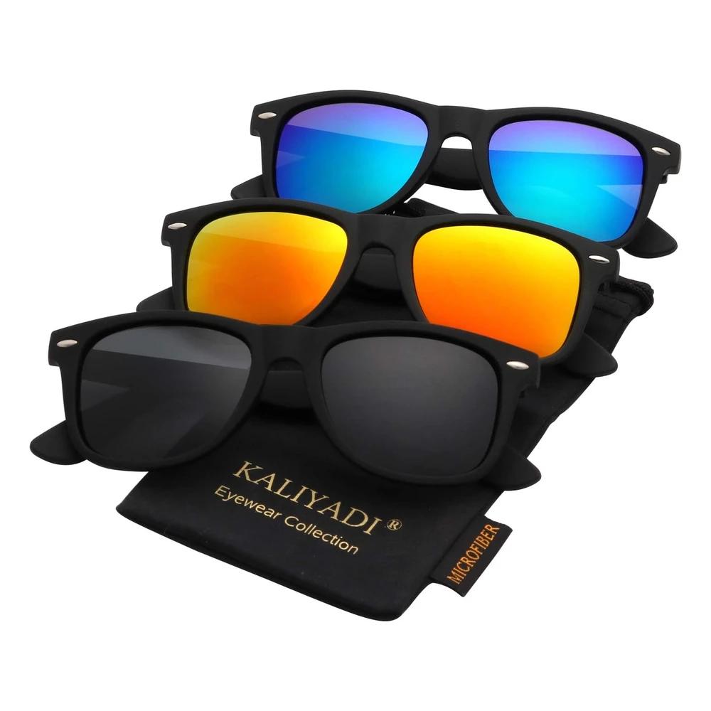 Kaliyadi Polarized Sunglasses For Men And Women Matte Finish Sun Glasses Color Mirror Lens Uv Blocking (3 Pack)