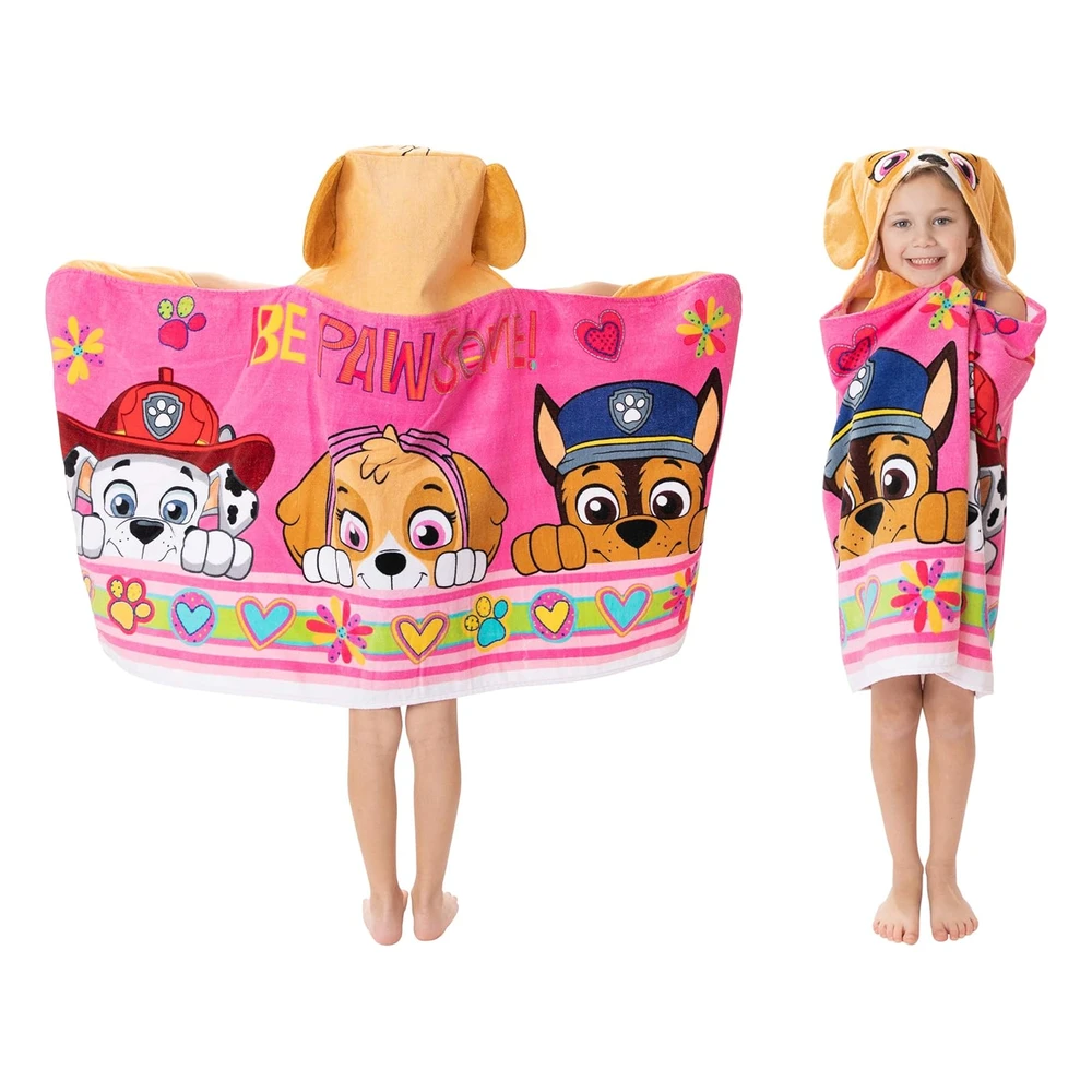 B07QCLKL27.webp Franco - Toalla de Rizo de Algodón Suave con Capucha Para Niños, Para Uso En Baño Y Playa, 24 x 50 Pulgadas, Paw Patrol, Rosa