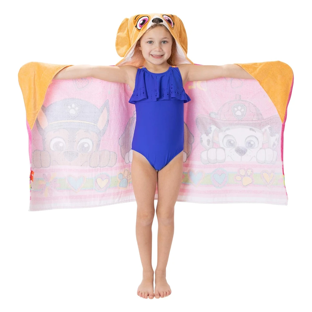 Franco - Toalla de Rizo de Algodón Suave con Capucha Para Niños, Para Uso En Baño Y Playa, 24 x 50 Pulgadas, Paw Patrol, Rosa