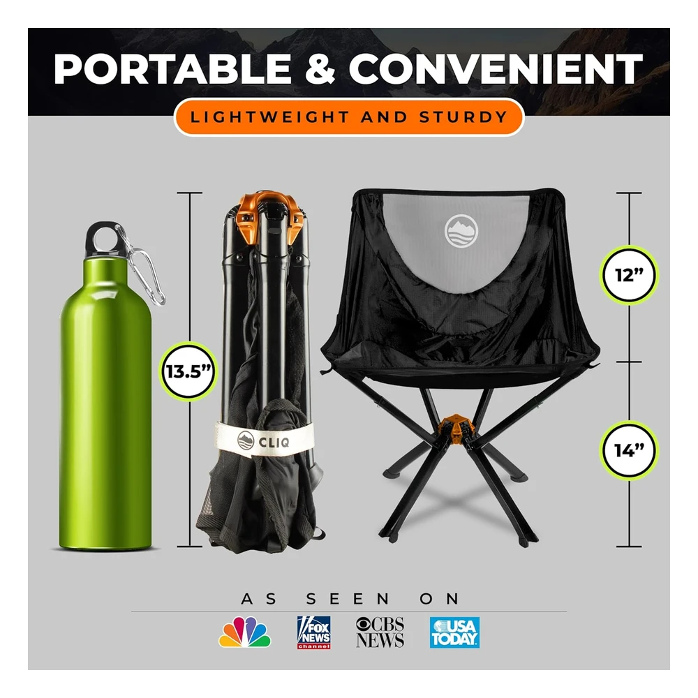 Cliq - Silla Portátil de Campamento, Compacta, Se Instala En 5 Segundos, Soporta 300 Libras, Aluminio de Grado Aeronáutico
