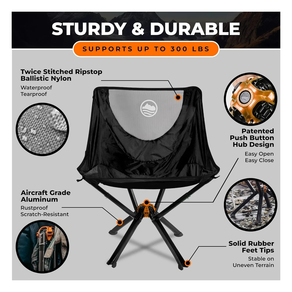 Cliq - Silla Portátil de Campamento, Compacta, Se Instala En 5 Segundos, Soporta 300 Libras, Aluminio de Grado Aeronáutico