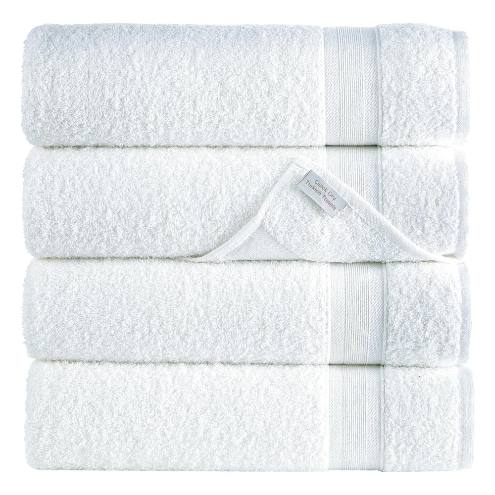 Toallas de Baño Blancas de 27 x 54", Secado Rápido, 100% Algodón Turco Para Baño (Blanco, Paquete de 4 Toallas de Baño)