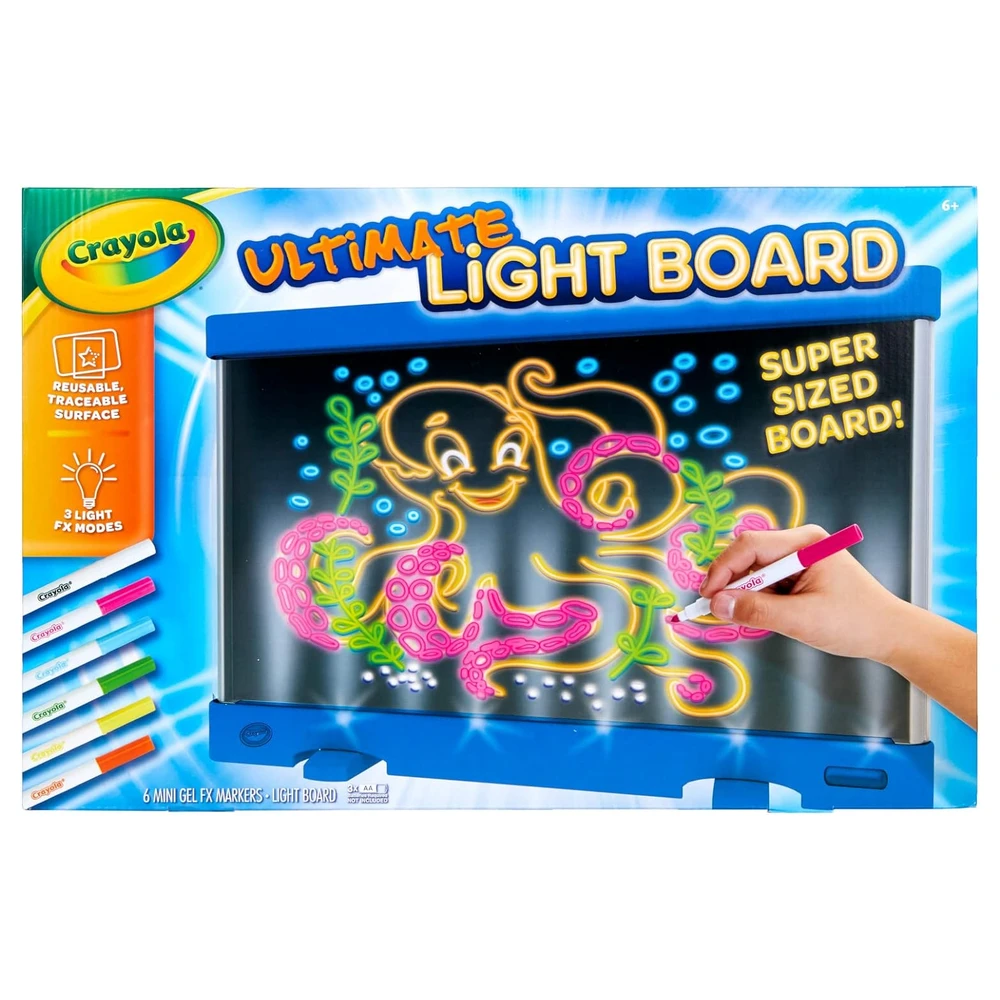 CRAYOLA ULTIMATE LIGHT BOARD AZUL, TABLETA DE DIBUJO, REGALO PARA NIÑOS, EDAD 6, 7, 8, 9