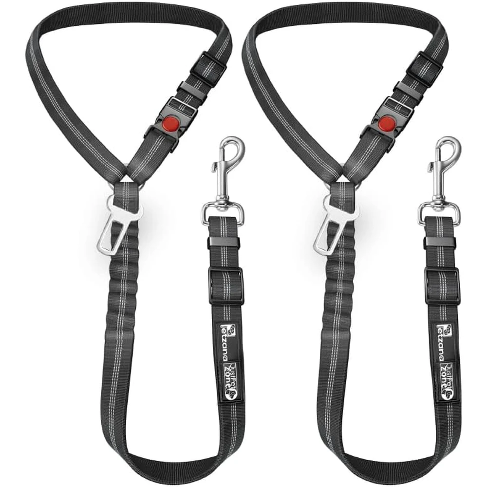 PETZANA | Arnés Cinturón de Seguridad Para Perro 2 En 1 asegura al reposacabezas - Negro Pack de 2
