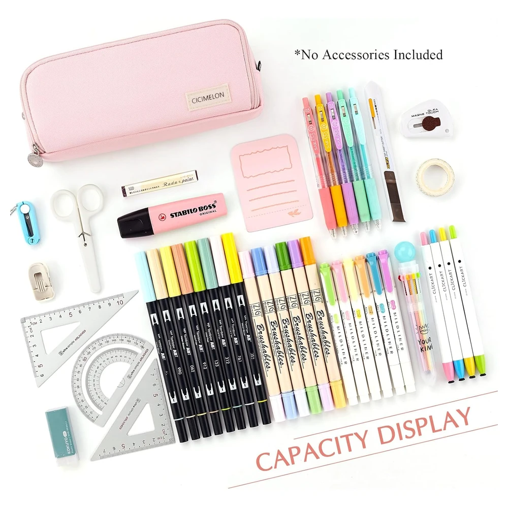CICIMELON - ESTUCHE DE CAPACIDAD PARA LÁPICES CON 3 COMPARTIMENTOS PARA LA ESCUELA, ADOLESCENTE, NIÑA, HOMBRE Y MUJER - ROSADO