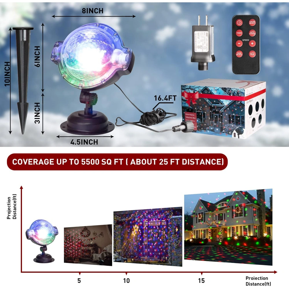 PROYECTOR DE LUCES DE NAVIDAD FOCOS DE PROYECCIÓN RGBW CON CONTROLADOR MULTIFUNCIÓN