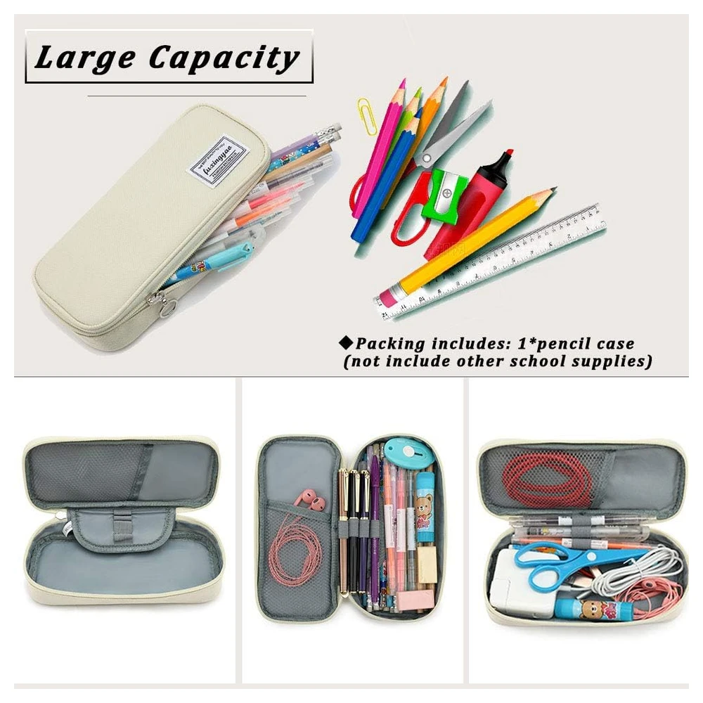 B091K7MP7C_3.webp ESTUCHE PARA LÁPICES CON VARIAS RANURAS, CARTUCHERA PARA NIÑOS Y ADULTOS, PARA OFICINA Y ESCUELA – BLANCO