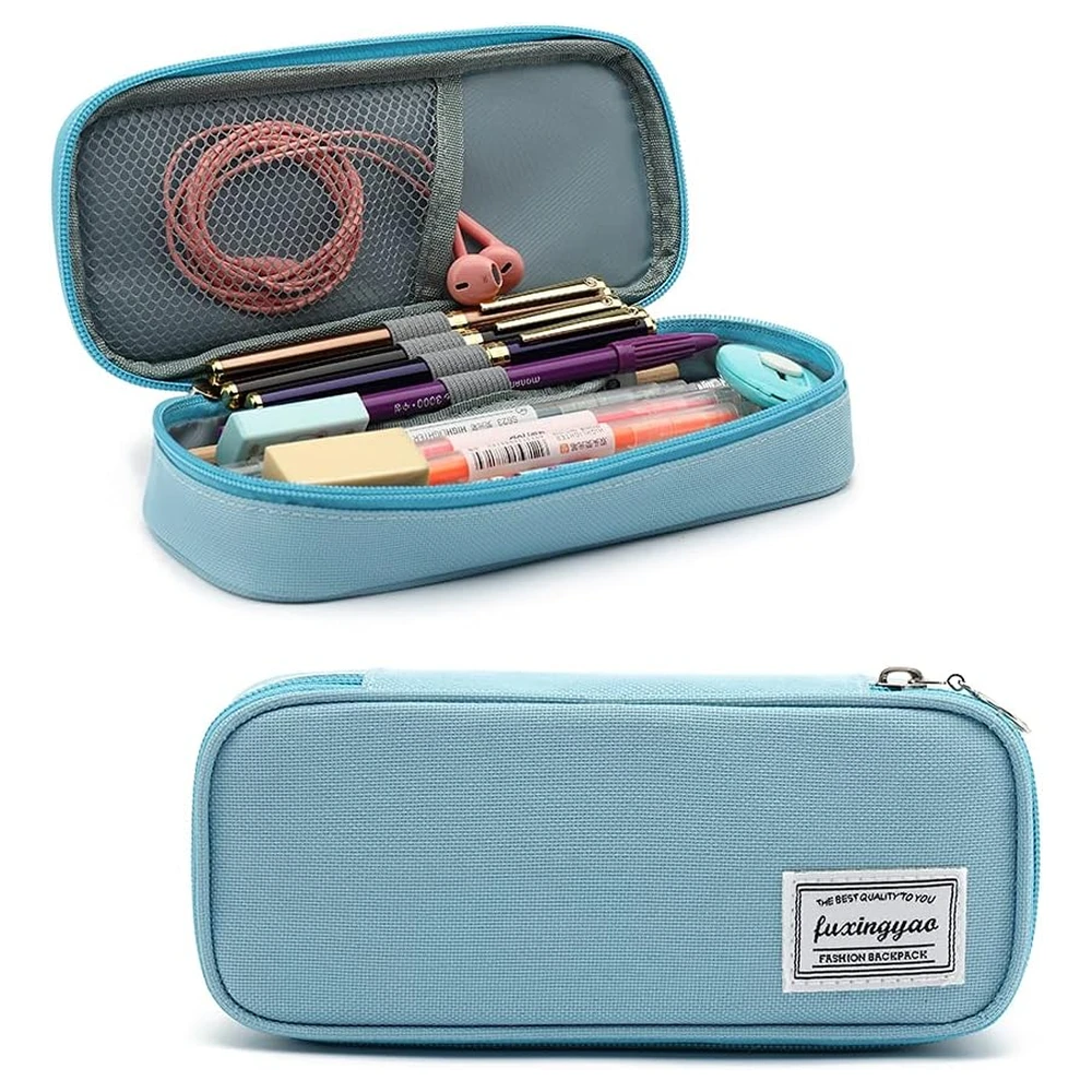 ESTUCHE PARA LÁPICES CON VARIAS RANURAS, CARTUCHERA PARA NIÑOS Y ADULTOS, PARA OFICINA Y ESCUELA – AZUL