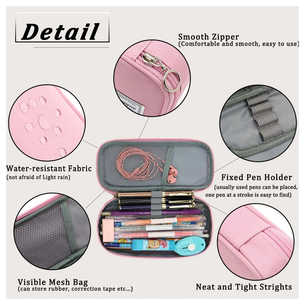 B091K9DFHN_1.webp ESTUCHE PARA LÁPICES CON VARIAS RANURAS, CARTUCHERA PARA NIÑOS Y ADULTOS, PARA OFICINA Y ESCUELA – ROSADO