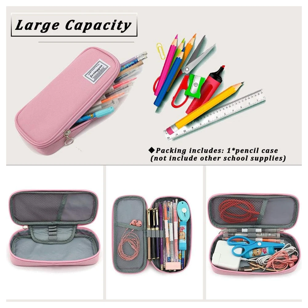 B091K9DFHN_3.webp ESTUCHE PARA LÁPICES CON VARIAS RANURAS, CARTUCHERA PARA NIÑOS Y ADULTOS, PARA OFICINA Y ESCUELA – ROSADO