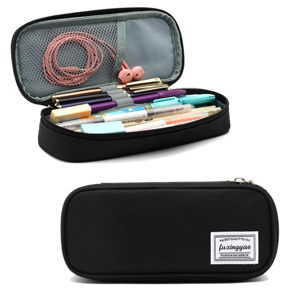 B091KM2JDH_0.webp ESTUCHE PARA LÁPICES CON VARIAS RANURAS, CARTUCHERA PARA NIÑOS Y ADULTOS, PARA OFICINA Y ESCUELA - NEGRO
