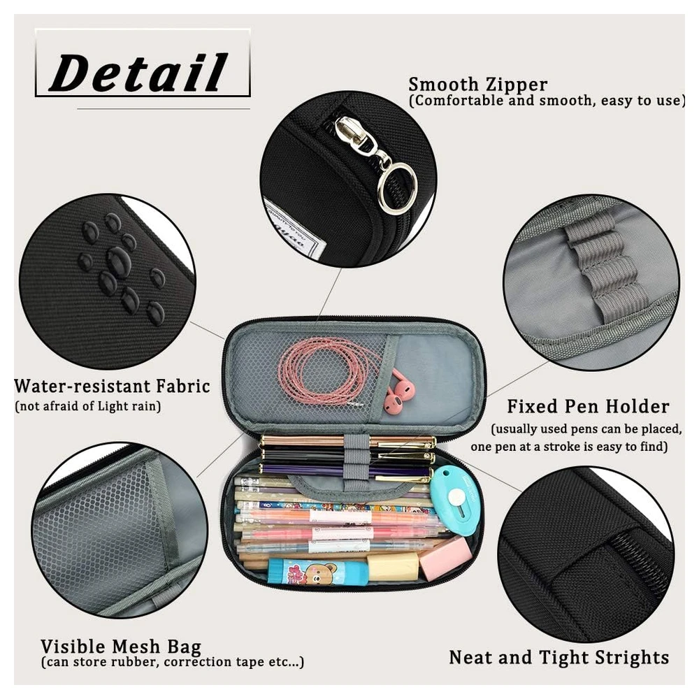 B091KM2JDH_1.webp ESTUCHE PARA LÁPICES CON VARIAS RANURAS, CARTUCHERA PARA NIÑOS Y ADULTOS, PARA OFICINA Y ESCUELA - NEGRO