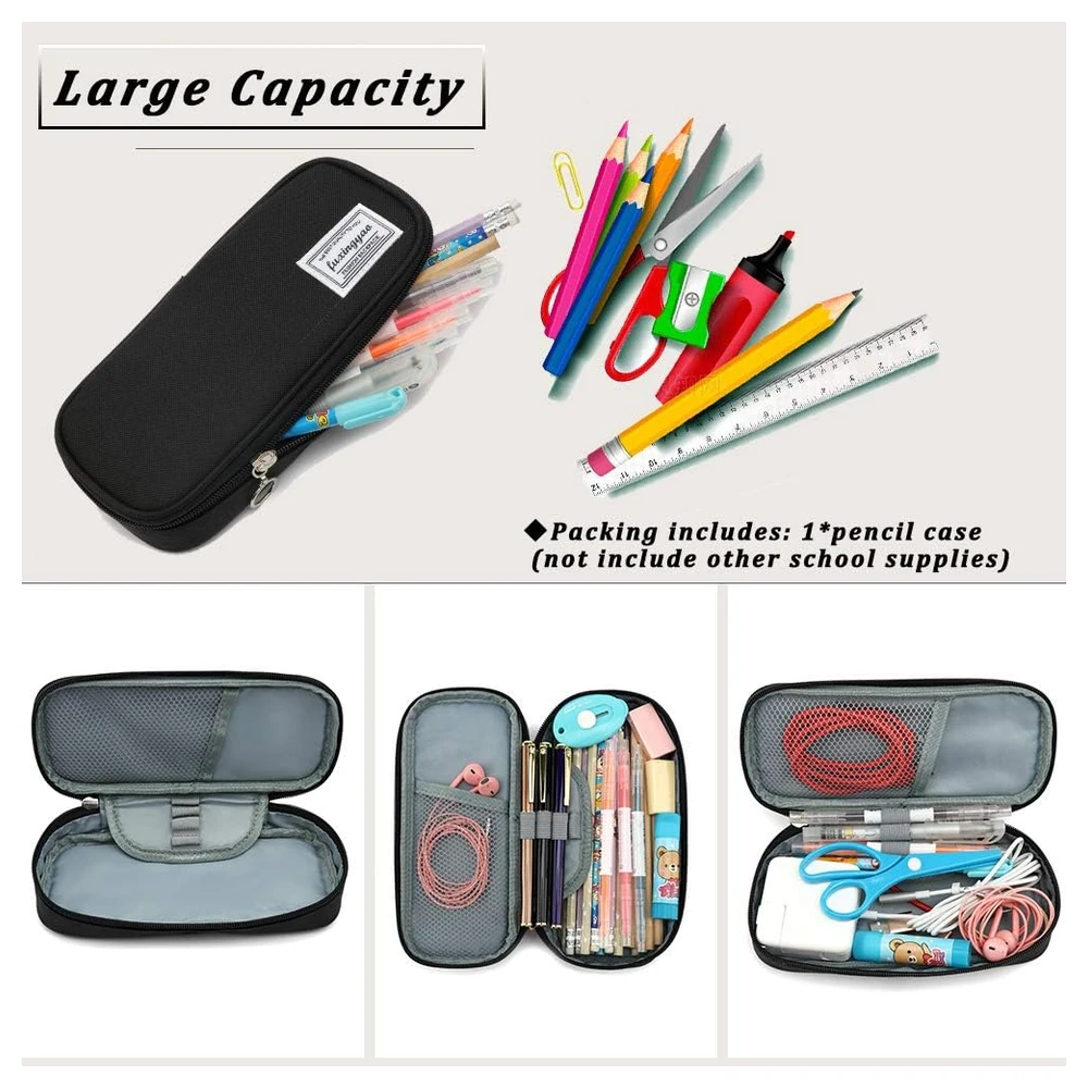 B091KM2JDH_3.webp ESTUCHE PARA LÁPICES CON VARIAS RANURAS, CARTUCHERA PARA NIÑOS Y ADULTOS, PARA OFICINA Y ESCUELA - NEGRO