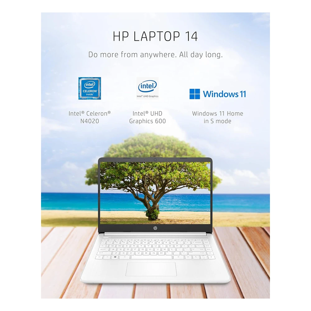 LAPTOP 14 HP INTEL CELERON N4020 4GB RAM 64GB EMMC PANTALLA HD 14" | BLANCO - TECLADO INGLÉS