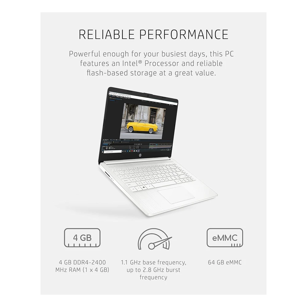 LAPTOP 14 HP INTEL CELERON N4020 4GB RAM 64GB EMMC PANTALLA HD 14" | BLANCO - TECLADO INGLÉS