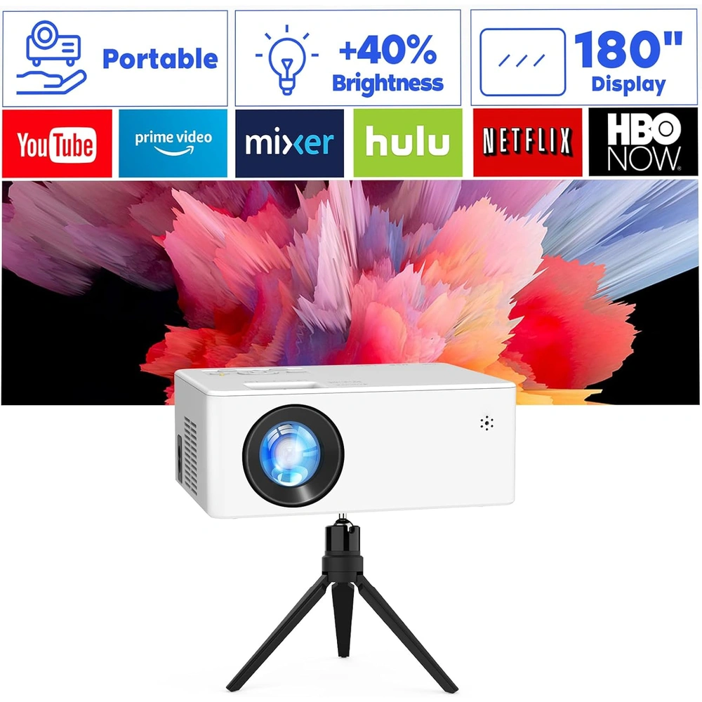 PROYECTOR MINI  DRJ UPGRADE 7500 LUMENS | PANTALLA 100" FULL HD 1080P COMPATIBLE CON TV STICK, HDMI, USB, TF, VGA, AUX, PS4