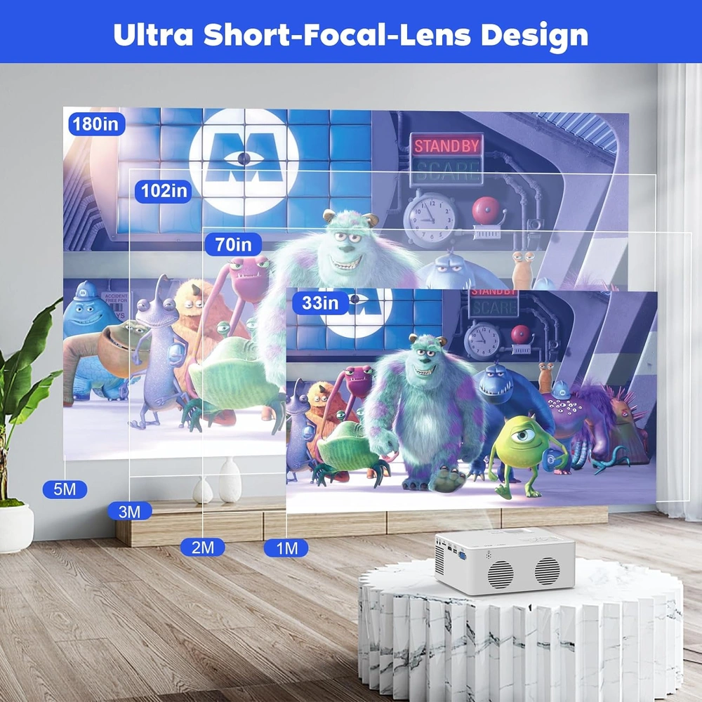 PROYECTOR MINI  DRJ UPGRADE 7500 LUMENS | PANTALLA 100" FULL HD 1080P COMPATIBLE CON TV STICK, HDMI, USB, TF, VGA, AUX, PS4
