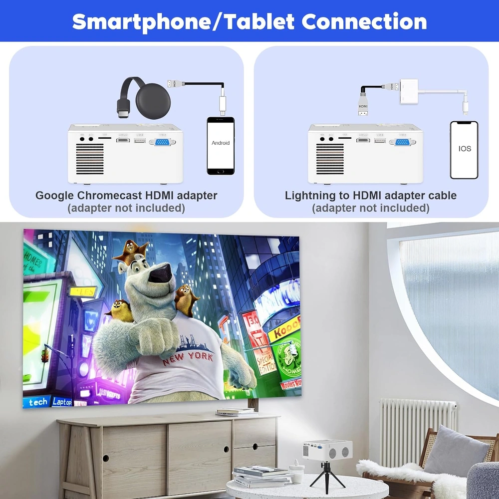 PROYECTOR MINI  DRJ UPGRADE 7500 LUMENS | PANTALLA 100" FULL HD 1080P COMPATIBLE CON TV STICK, HDMI, USB, TF, VGA, AUX, PS4