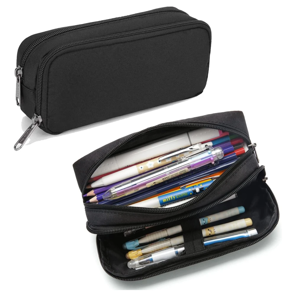 DELLA GAO - ESTUCHE PARA LÁPICES DE GRAN CAPACIDAD, ESTÉTICO, ORGANIZADOR MULTIFUNCIONAL, DURADERO, PARA ADULTOS - NEGRO