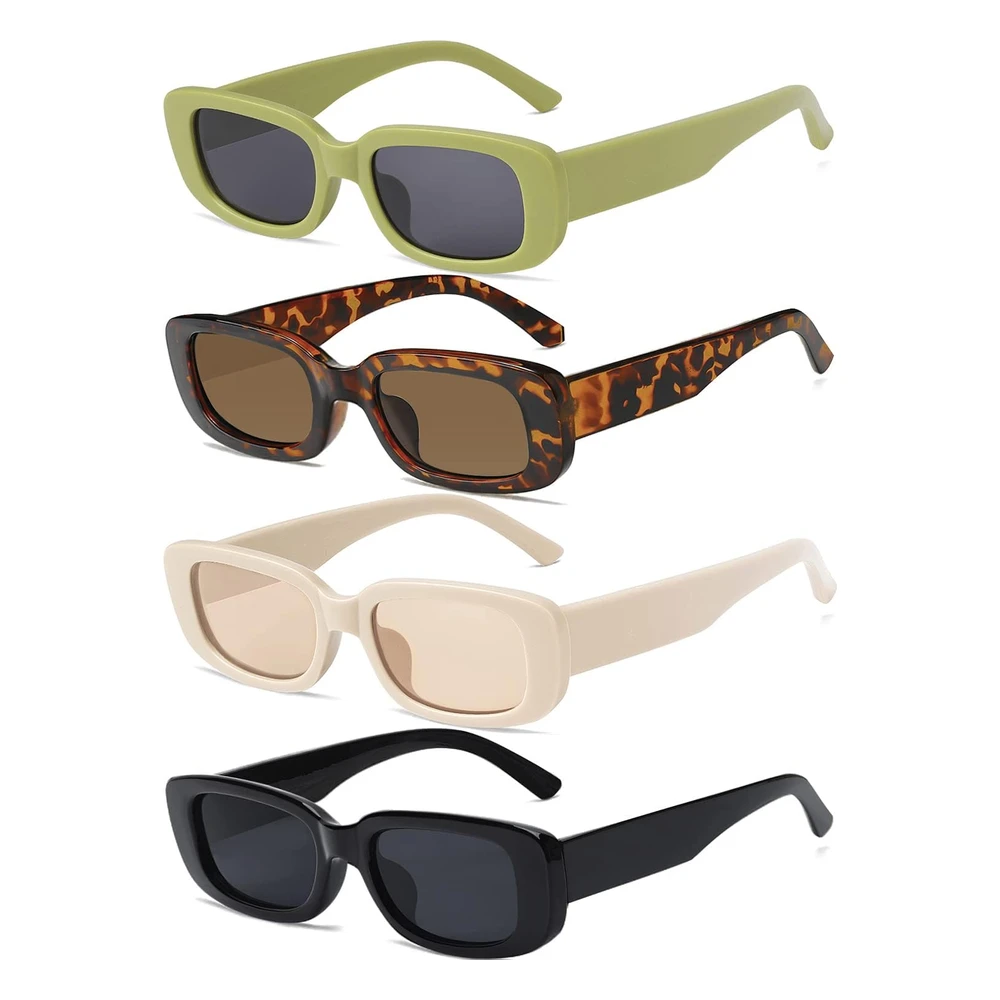 Tskestvy 4 Lentes de Sol Retro Vintage Pequeños Rectangulares Cuadrados de Los Años 90, Lentes de Moda Y2k Para Mujer