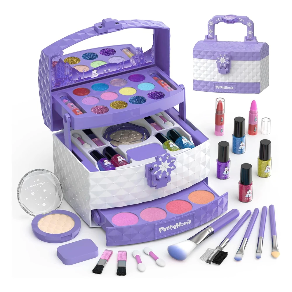 PERRYHOME KIT DE MAQUILLAJE INFANTIL 35 PIEZAS | COSMÉTICOS LAVABLES PARA NIÑAS