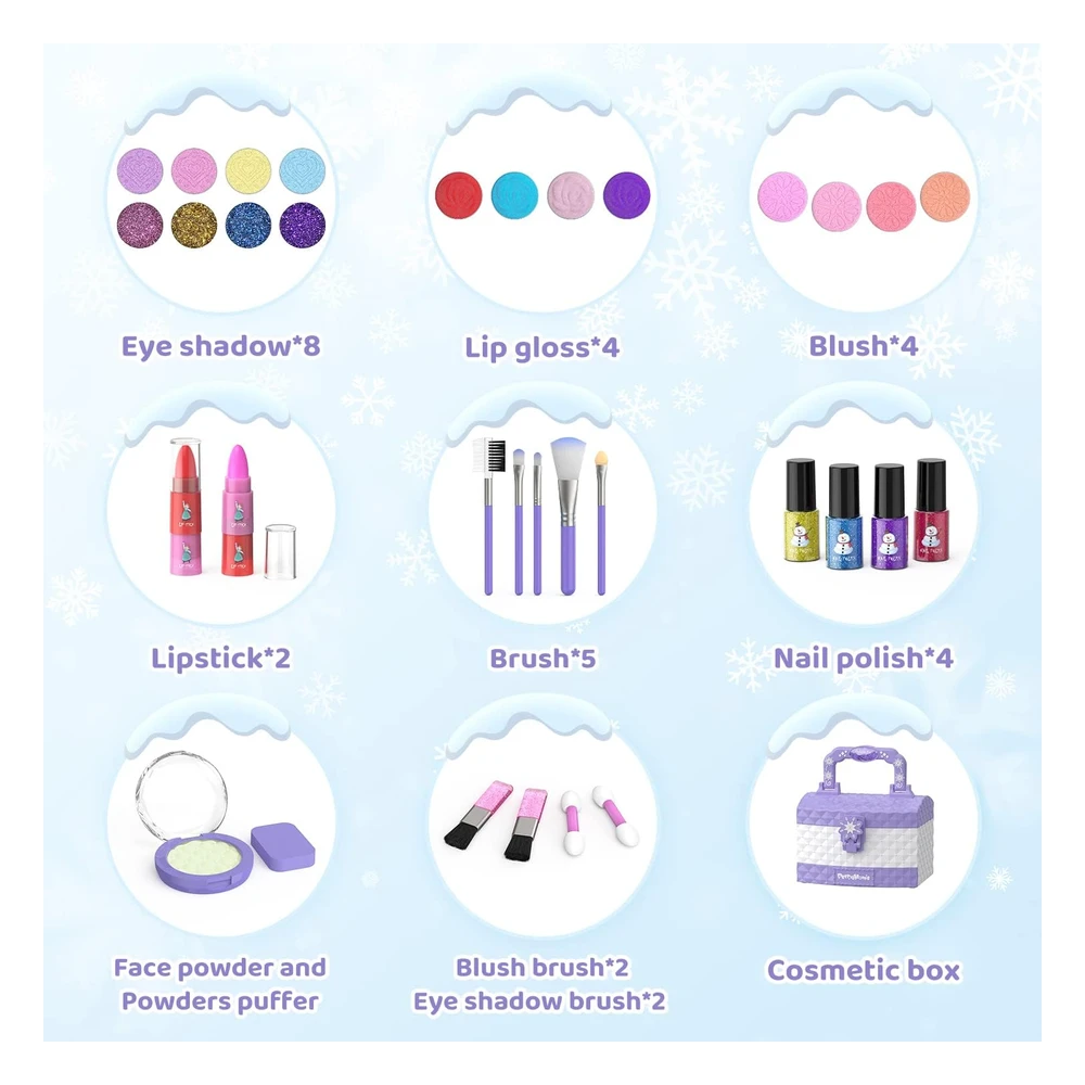 PERRYHOME KIT DE MAQUILLAJE INFANTIL 35 PIEZAS | COSMÉTICOS LAVABLES PARA NIÑAS