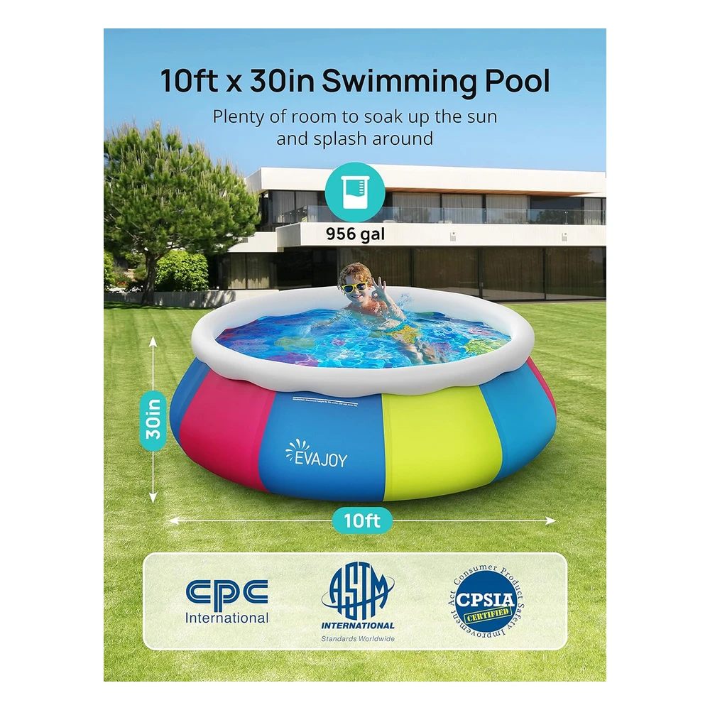 Piscina Evajoy - Piscina Sobre El Suelo de 10 x 30", Fácil de Instalar, Piscina Inflable