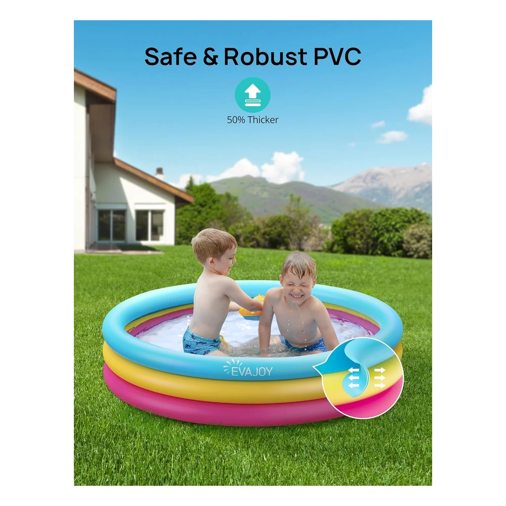Evajoy - Piscina Inflable Para Niños, 58 x 13" Para Niños, Centro de Piscina de 3 Anillos Para Patio Trasero Y Jardín