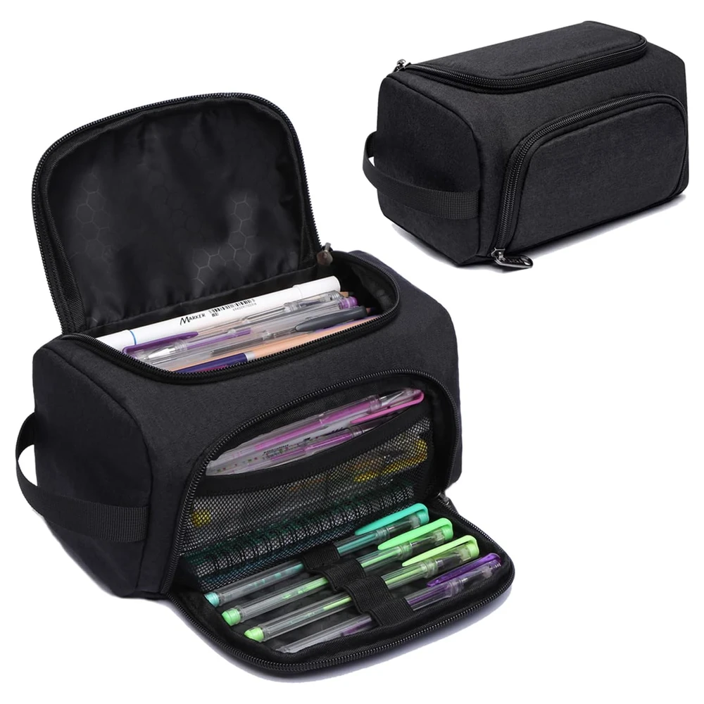 XQXA ESTUCHE ORGANIZADOR DE LÁPICES EXTRAGRANDE, MULTIFUNCIONAL CON COMPARTIMENTOS - NEGRO