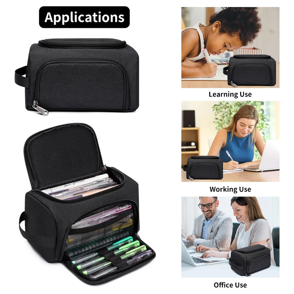 XQXA ESTUCHE ORGANIZADOR DE LÁPICES EXTRAGRANDE, MULTIFUNCIONAL CON COMPARTIMENTOS - NEGRO