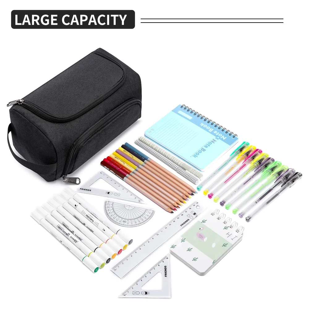 XQXA ESTUCHE ORGANIZADOR DE LÁPICES EXTRAGRANDE, MULTIFUNCIONAL CON COMPARTIMENTOS - NEGRO
