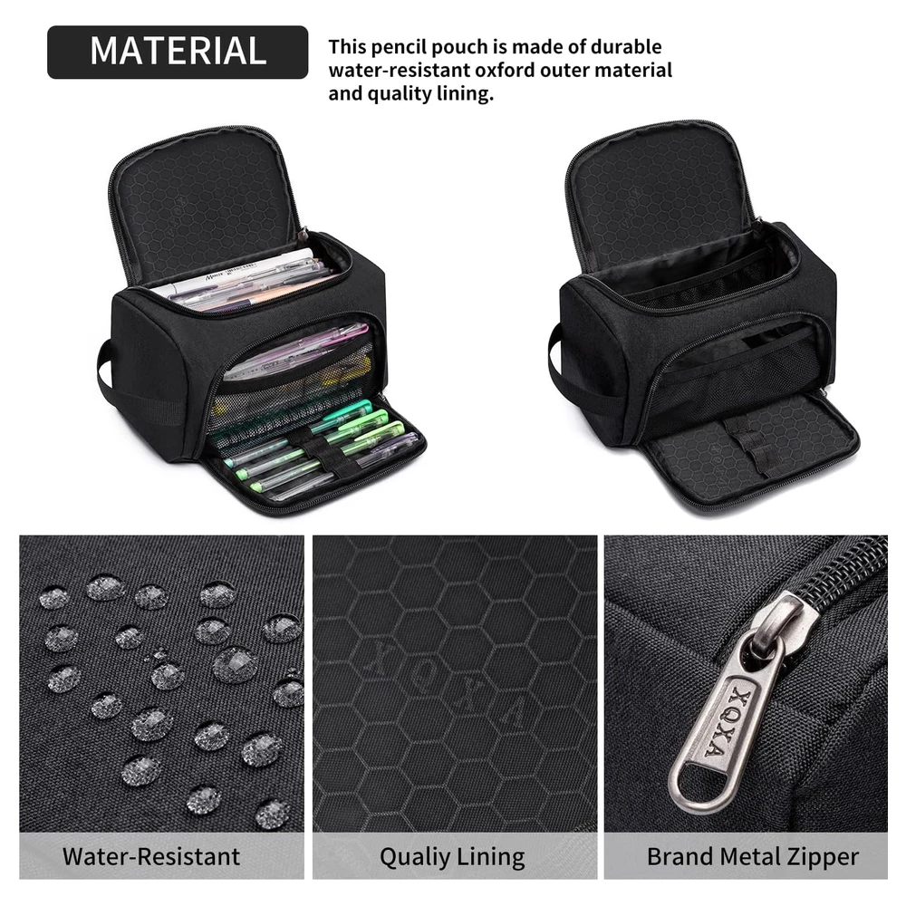 XQXA ESTUCHE ORGANIZADOR DE LÁPICES EXTRAGRANDE, MULTIFUNCIONAL CON COMPARTIMENTOS - NEGRO