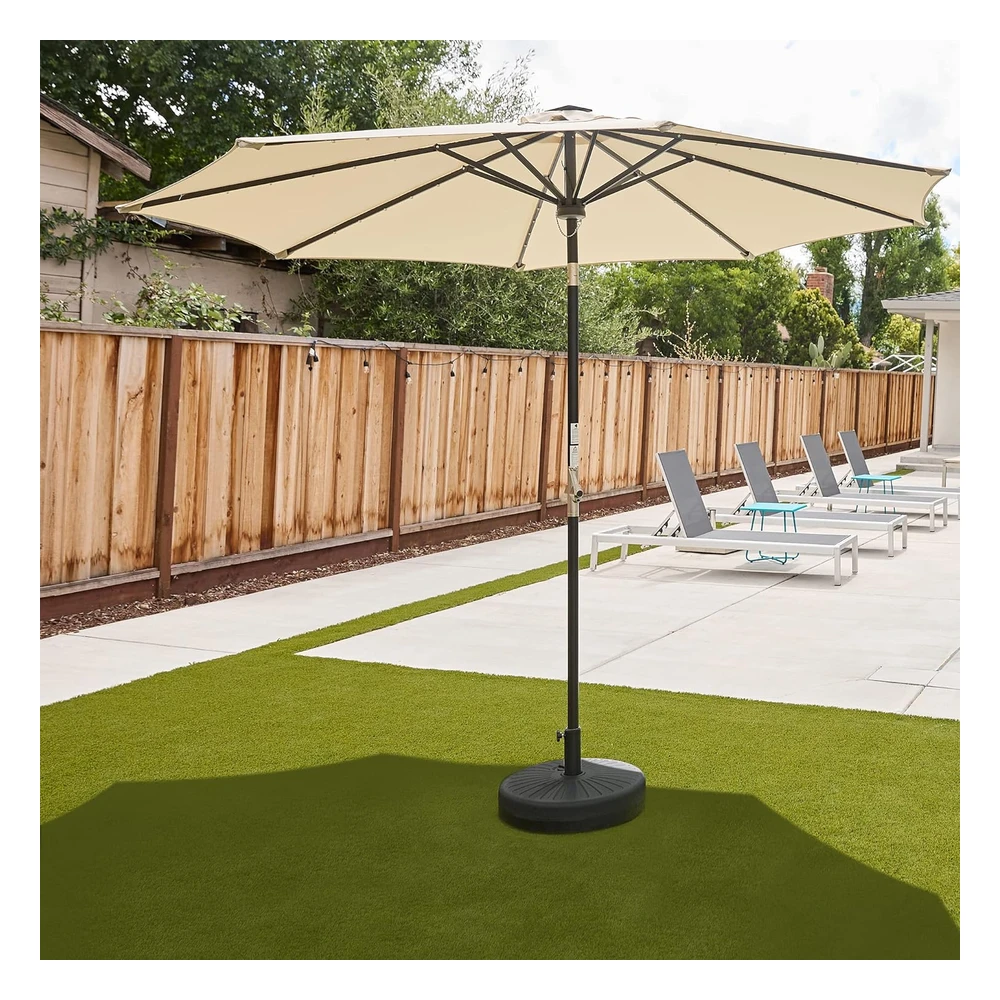 East Oak Sombrilla de Patio de 9 Pies con 40 Luces Led Solares Impermeables Y Resistentes a La Decoloración Uv 30+ Beige