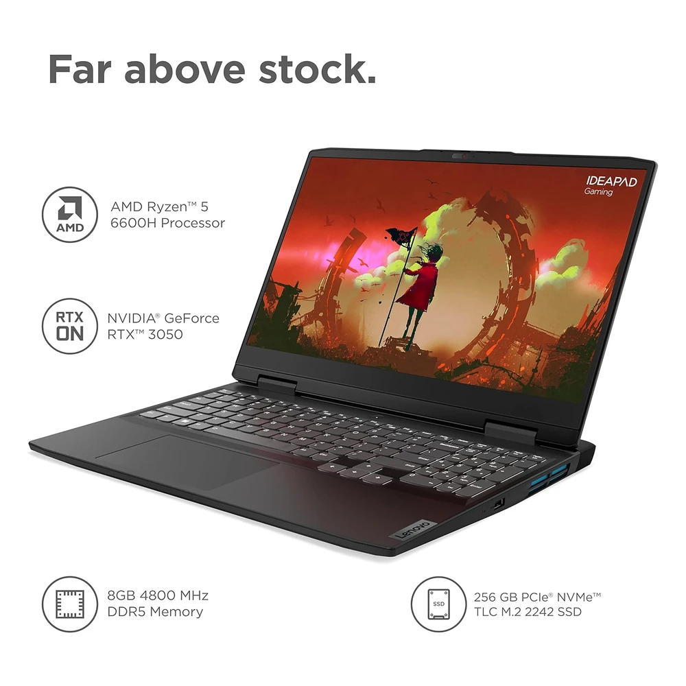 B09RND1LP2_2.webp LAPTOP IDEAPAD GAMING 3 2022 LENOVO FHD 15.6" AMD RYZEN 5 NVIDIA GEFORCE RTX 3050 8GB RAM 256GB SSD - TECLADO INGLÉS
