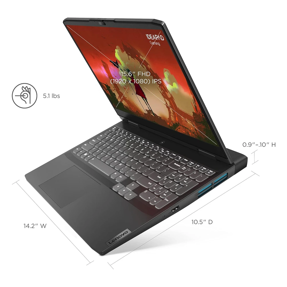 B09RND1LP2_3.webp LAPTOP IDEAPAD GAMING 3 2022 LENOVO FHD 15.6" AMD RYZEN 5 NVIDIA GEFORCE RTX 3050 8GB RAM 256GB SSD - TECLADO INGLÉS